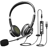Earbay USB Headset with Microphone for PC, Computer Headset with Microphone Noise Cancelling for Laptop, 3.5mm Jack On-Ear Wired Headphones with Mic, Volume Control for Call Center/Skype/Zoom/Webinar