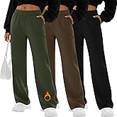 Oakgarden 3 Pack Women's Fleece Sweatpants Thermal Baggy Wide Leg High Waist Drawstring Lounge Winter Pants with Pockets
