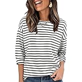 PEHMEA Women's Long Sleeve Striped T-Shirt Cotton Crewneck Top for Women Casual Loose Fit Shirts