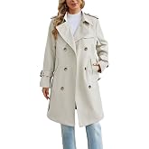 Women's Trench Coat,Lapel Double Breasted Overcoat with Belt,Beige,XL | Women Mid Length Trench Coat, Elegant Lapel Double Breasted Long Sleeve Windproof Jacket, Lightweight Casual Outerwear