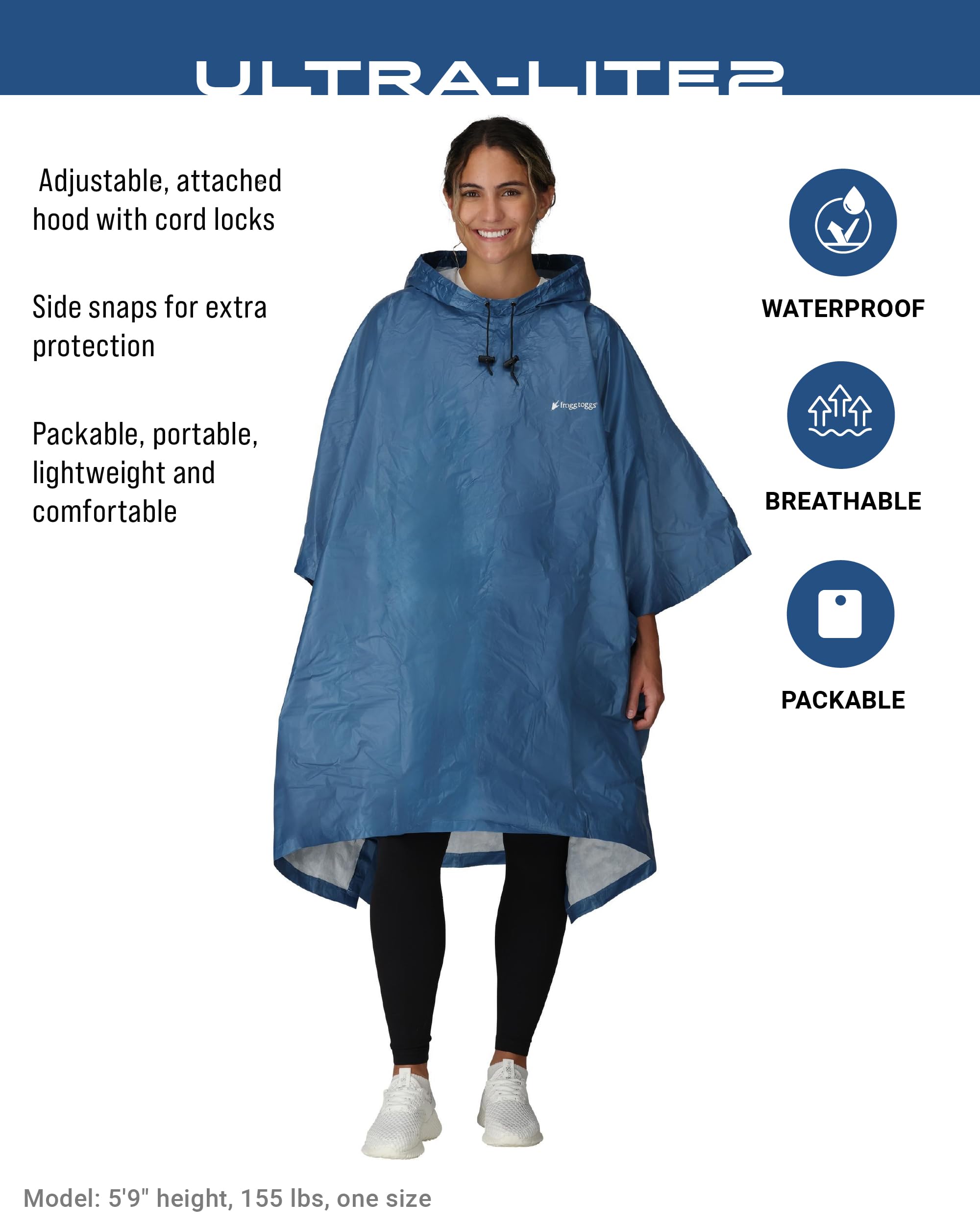 FROGG TOGGS Ultra-lite2 Waterproof, Breathable Rain Poncho, Adult and Youth Sizes