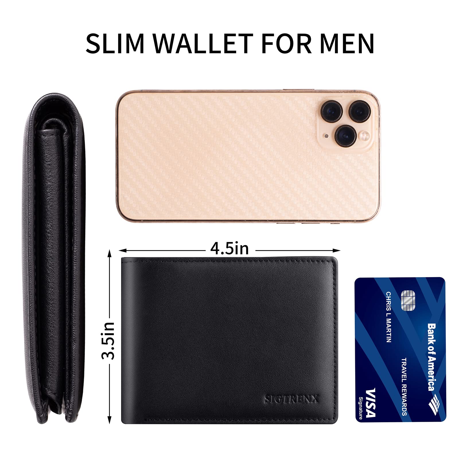 Leather Wallets for Men, Genuine Leather Mens Wallets Bifold Rfid Blocking with 2 ID Windows