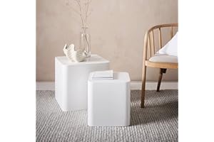 kevinplus Nesting Side Table End Table Set of 2, Modern White Coffee Table Midcentury Living Room Table End Table Bed Side Table, H18'' (Square-White)