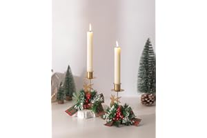 Romadedi Candle Holders Christmas Decor: Gold Reindeer Candlestick Red Berry Decoration for Taper Table Centerpiece Festive Ornaments Mantel Home, Set of 2