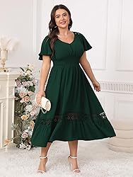 HICISI Plus Size Summer Dress V Neck Smocked High