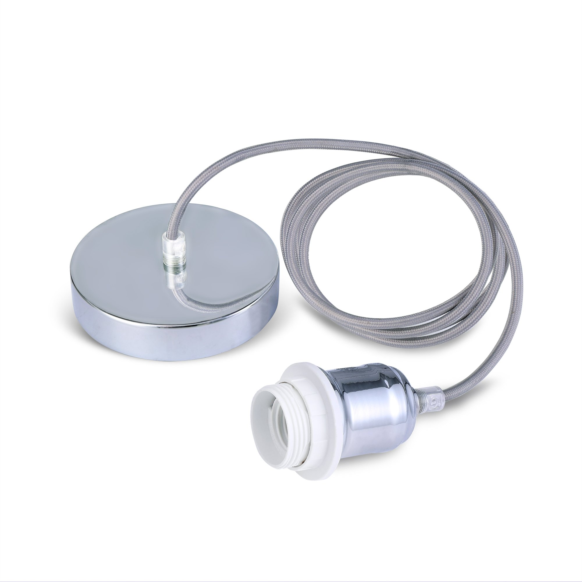 JIAHUA Morden Braided Flex Lamp Holder,Suspended Pendant Light Fitting E27 Lamp Holder Chrome Ceiling Rose-KIT01CH