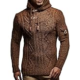 Leif Nelson Slim Pullover Sweaters for Men with Hoodie - Men's Knitted Sweater