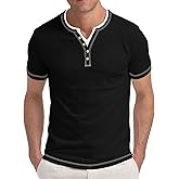Aimeilgot Mens Henley Shirts Short Sleeve Casual T-Shirts Washed Slim Fit Front Placket Soft Button Tees
