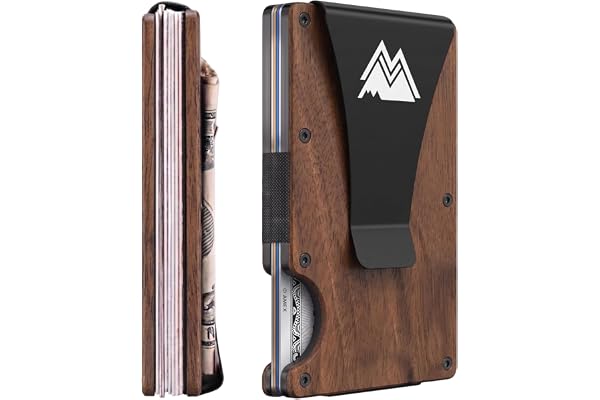 Mountain Voyage Minimalist Wallet for Men & Women with Money Clip or Cash Strap - RFID Blocking Metal Wallet for Men - Scratc
