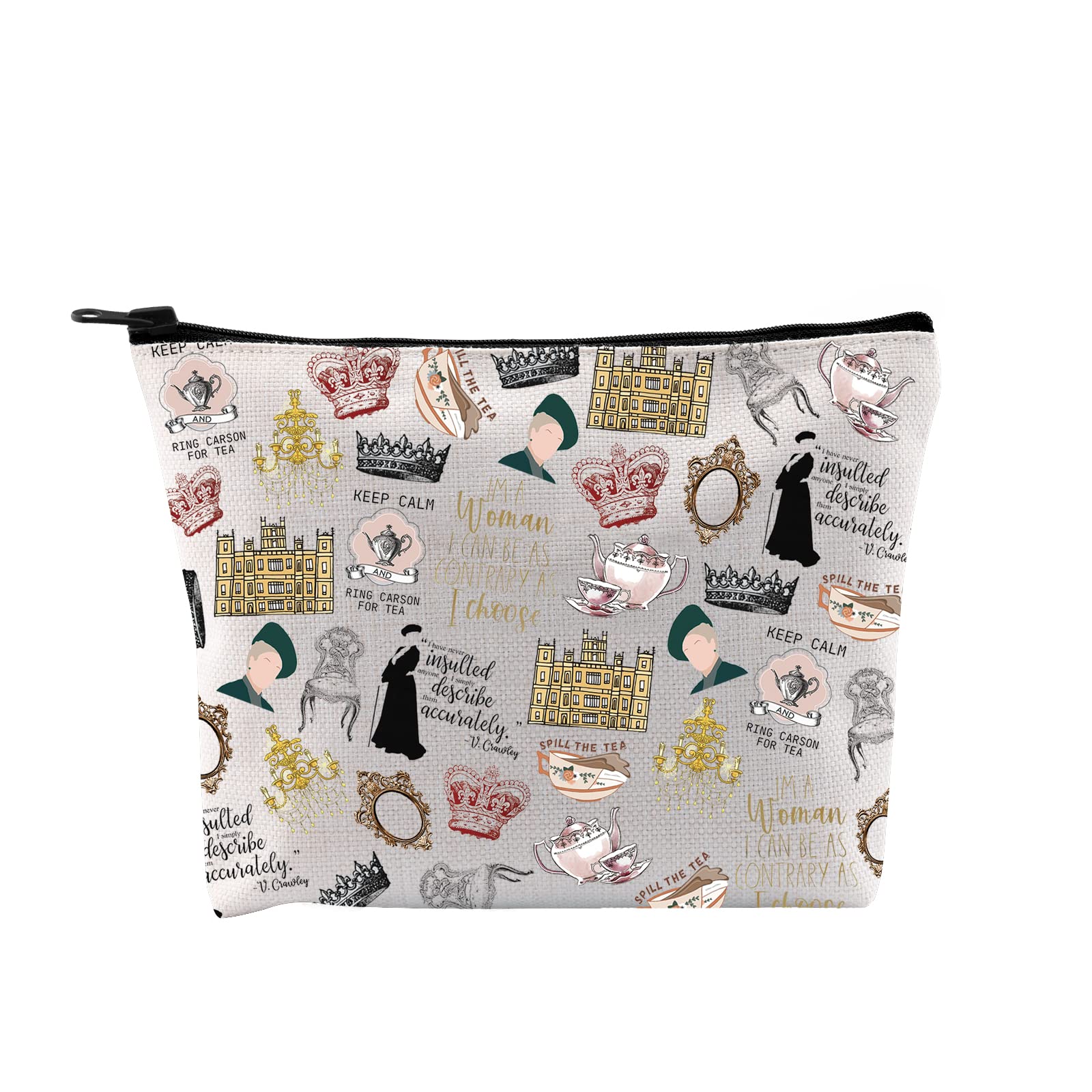 TV Show Inspired Gift V. Crawley Quote Inspired Gift TV Show Merchandise Zipper Pouch Makeup Bag for Fans Women Girls (Downton TV Pattern Bag EU) — image 1