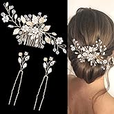 3 Pcs Gold Crystal Wedding Hair Comb Rhinestone Bridal Hair Pins Pearl Crystal Hair Accessories for Bride Bridesmaids Flower Girls