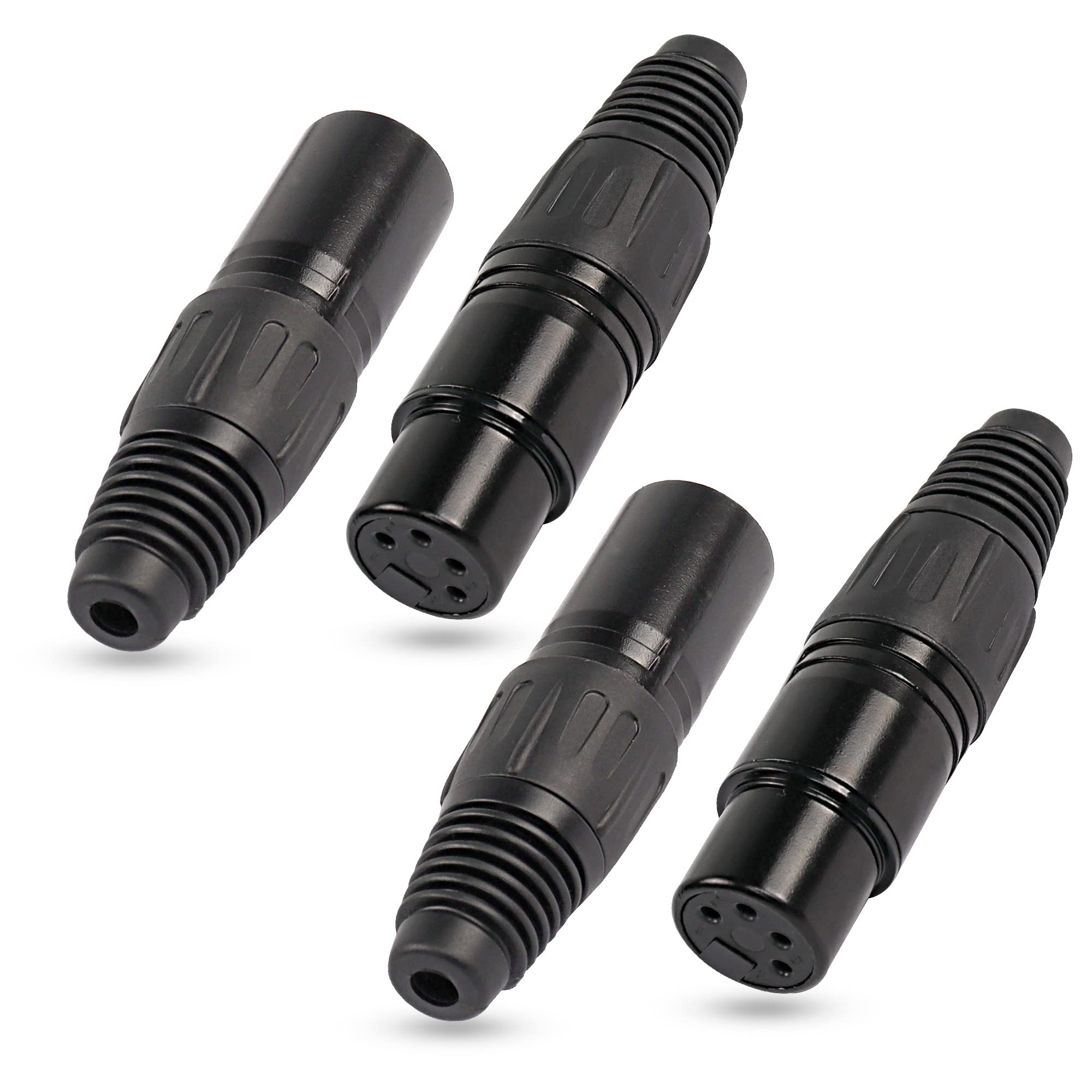 XMSJSIY 4 Pin XLR Female Connectors, 4 Pin XLR-F Plug Audio Mic Microphone Connector XLRCable Ends Solder Type Replacement F-Plug Audio Socket - 4PCS