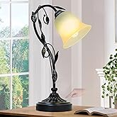 Flashell Touch Table Lamps, Flower Vintage Nightstand Lamp, Rustic Reading Bedside Light, Dimmable Farmhouse Stained Glass Lamp with USB for Bedroom Living Room, E26