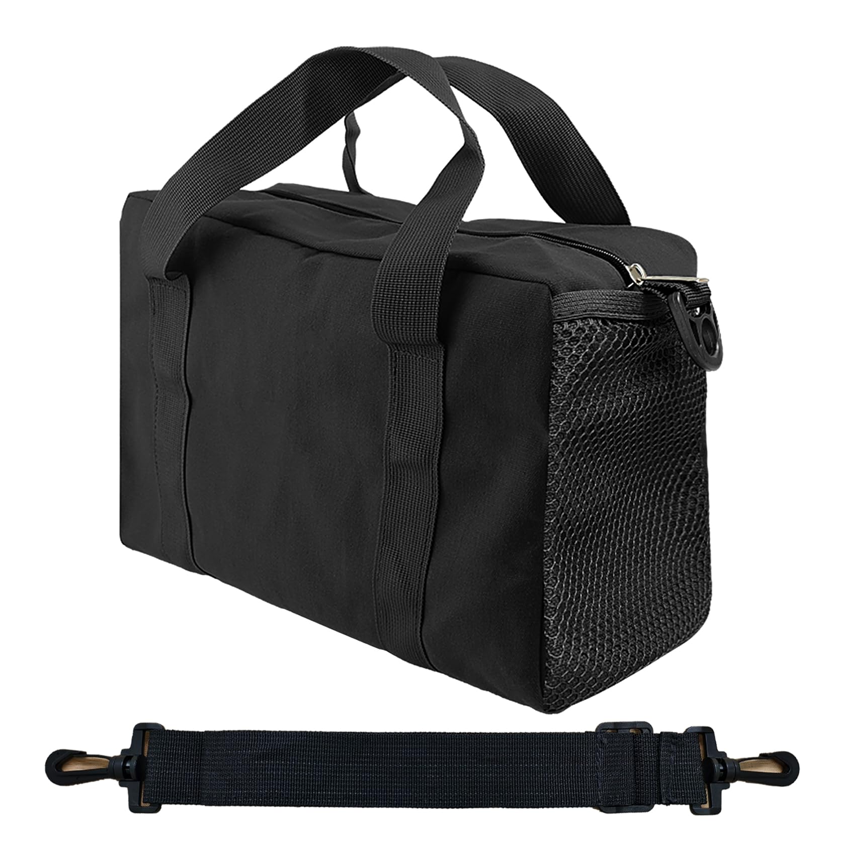 Photo 1 of 12 Inch Tool Bag, Small Capacity Tool Bags for Men, Canvas Tools Organizer Bag with Shoulder Straps Side Pockets for Storage Handbag for Screwdrivers,Wrench(Black, 12")