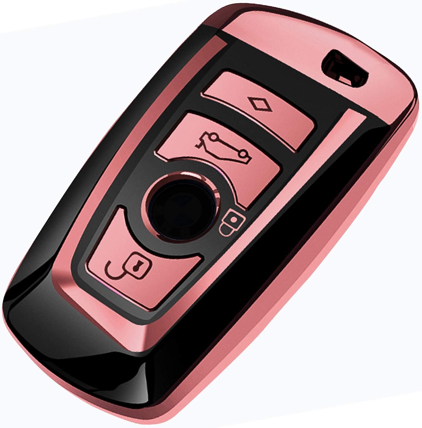 Uxinuo Key Fob Cover, Key Fob Case Compatible for 1 3 4 5 6 7 Series X3 X4 M5 M6 GT3 GT5 Remote Control Key Premium Soft TPU Anti-dust Full Protection Rose Gold