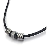Loralyn Designs Men's Black Braided Leather Necklace with Stainless Steel Bead Slides