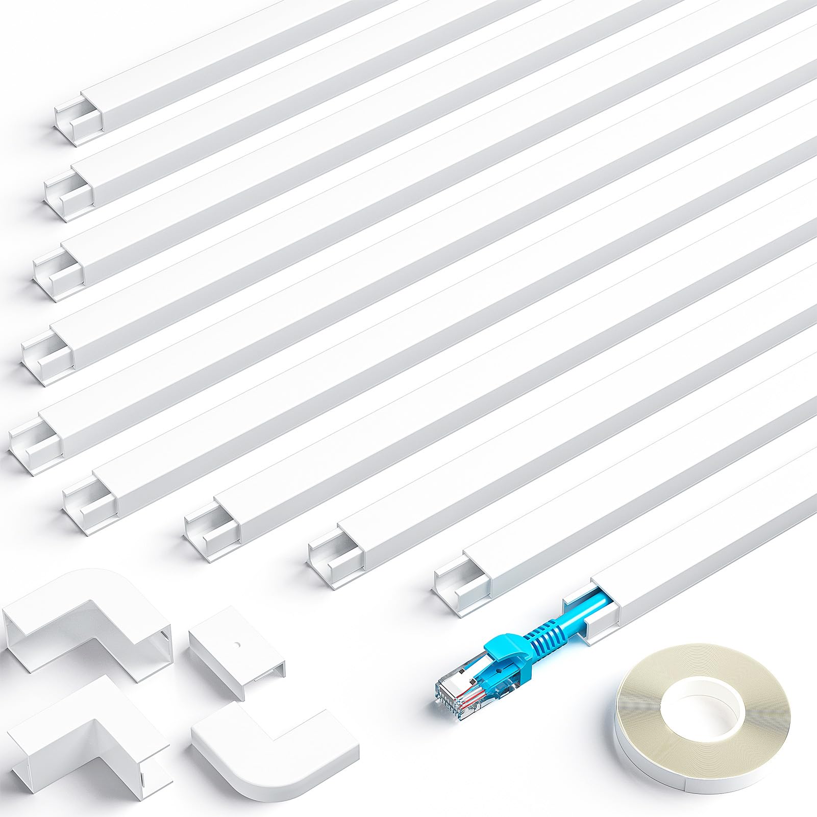 kinkaivy 4M Cable Trunking White, Mini Trunking for Electric Cables, Paintable Wire Hider, Cable Trunking Self Adhesive to Hide a Single Cord in Home or Office, W1.5 cm, H1 cm, 10X L40 cm