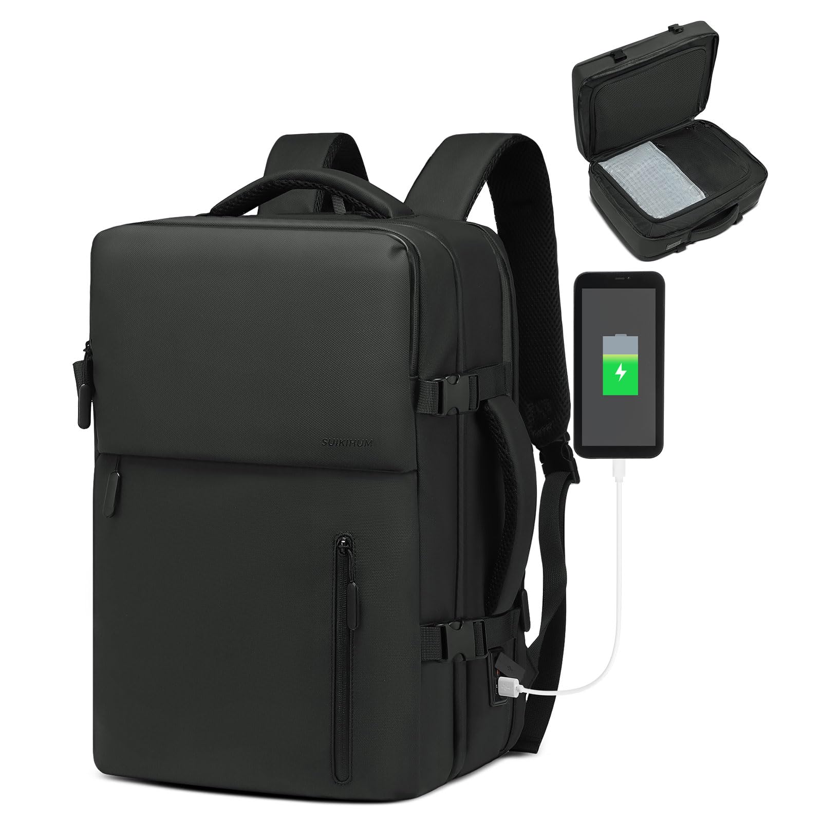 Photo 1 of SUIKIHUM Business Travel Carry on Backpack, Lay Flat Luggage Style Bag with USB C & A, 16-inch Suitcase Capacity, Airline Approved, Black