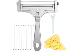 Gosknor Stainless Steel Wire Cheese Slicer, Handheld Cheese Cutter with 8 Replacement Wires & Wrench Food Slicer for Block Bu