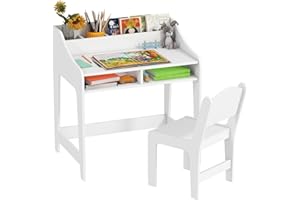 Qaba Kids Desk and Chair Set, Children School Study Table Workstation with Storage, Shelves for 3-8 Years Old, Student Writin