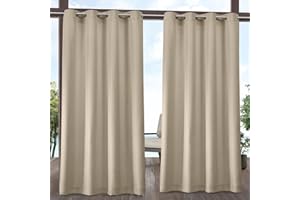 Exclusive Home Cabana Solid Indoor/Outdoor Light Filtering Grommet Top Curtain Panel, 54"x84", Natural, Set of 2