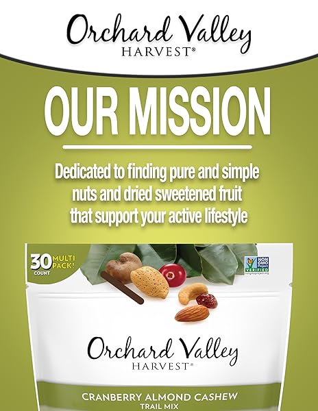 ORCHARD VALLEY HARVEST CRANBERRY ALMOND CASHEW TRAIL MIX, 1 OZ (PACK OF 30), CRANBERRIES, ALMONDS, AND CASHEWS, NON-GMO, NO ARTIFICIAL INGREDIENTS, HEALTHY SNACKS FOR ADULTS