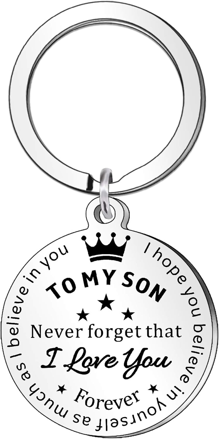 QMVMV To My Son Inspirational Gifts Keyring Keychain Key Rings Chains From Mum Dad Never Forget That I Love You Forever