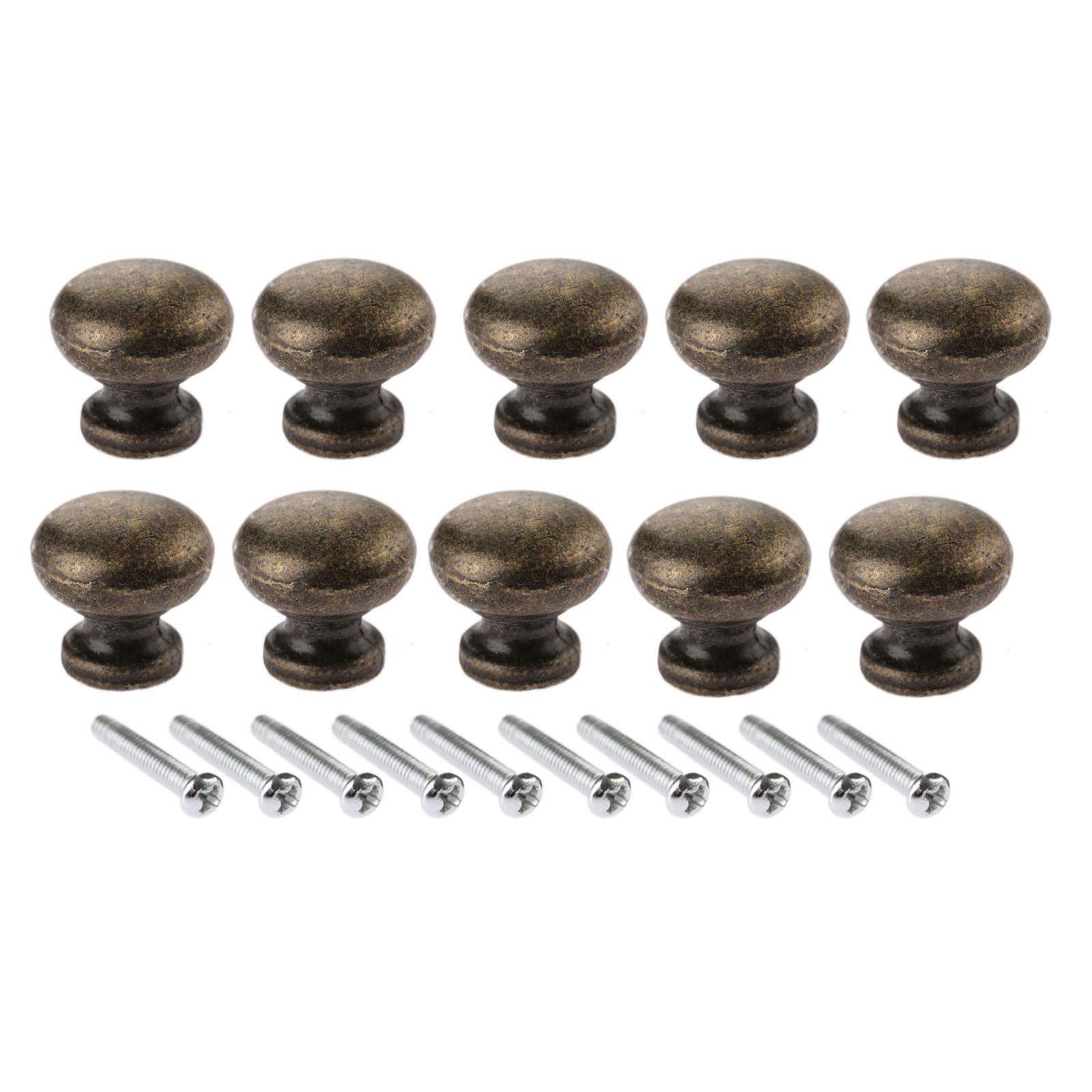 Dophee 10Pcs 19x17mm Antique Brass Cabinet Drawer Round Pulls Cupboard Bin Knob Handle Hardware, Small