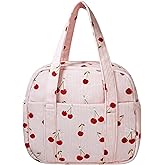 Yarnic Corduroy Lunch Bag Women Insulated, Large Lunch Box for Work with Bottle Pockets, Stylish Reusable Cooler Tote Aestheticfor Adults Teachers Picnic (Cherry Bow)