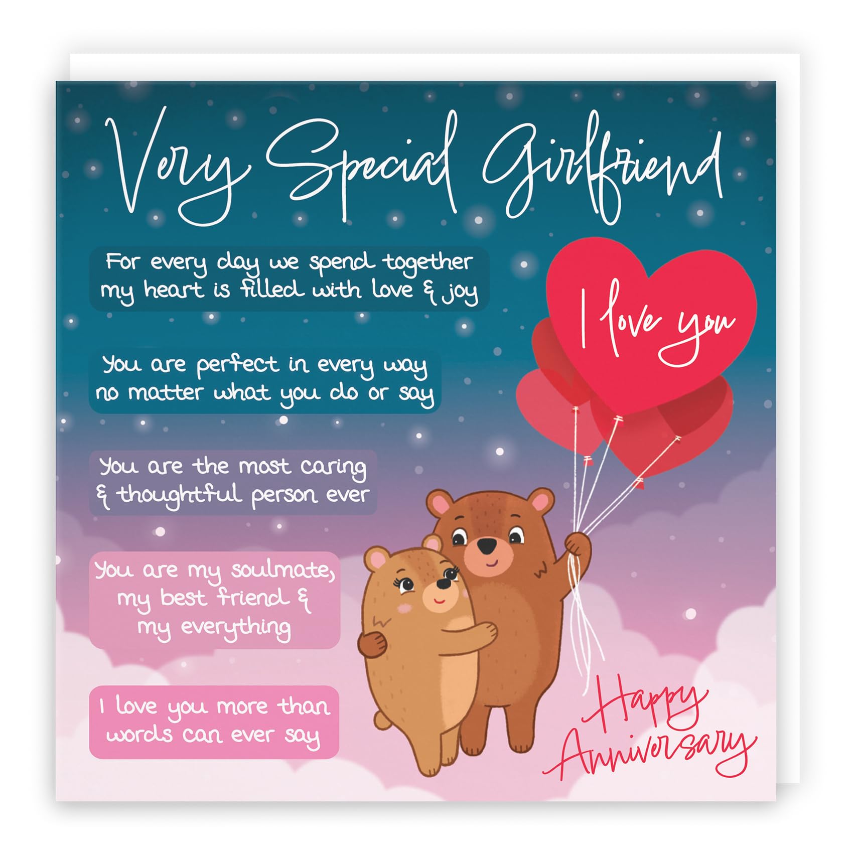 Hunts England - Girlfriend Starry Night Anniversary Card - Cute Bears Poem - Romantic Happy Card