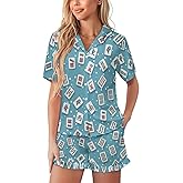velumair Pajamas for Women Set Pajamas Set Womens Sleepwear Soft Lounge Sleep Set 2 Piece Short Sleeve Pjs Sets
