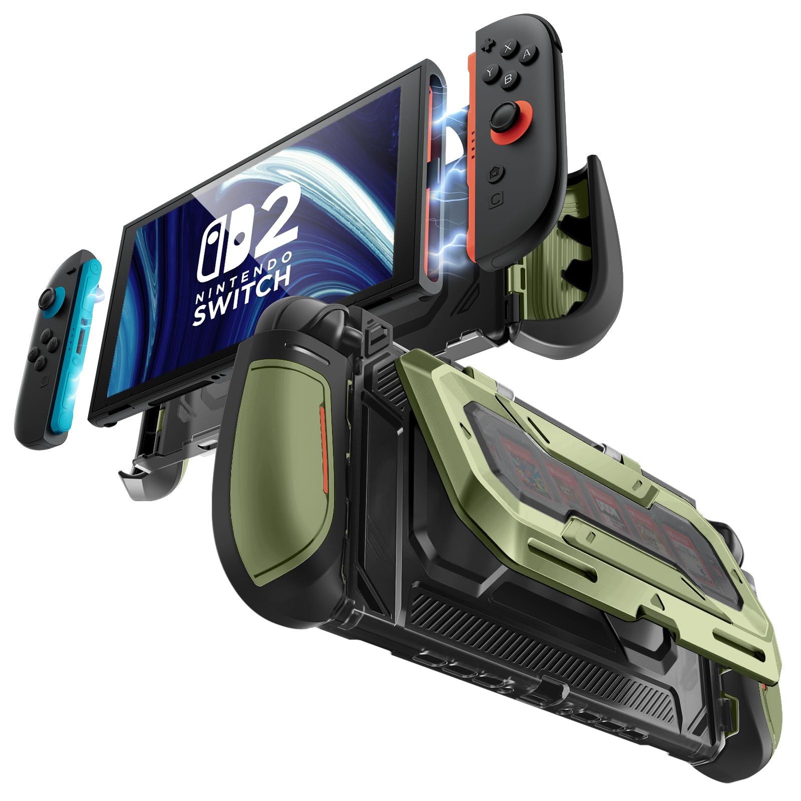 Mumba Dockable for Nintendo Switch 2 Case with Flip Stand, [Titan] Ergonomic Switch 2 Grip Protective Cover Holds 5 Game Cards & 2 TF Cards TPU Accessories and Quick-Release Joy-Con Design (Guldan)