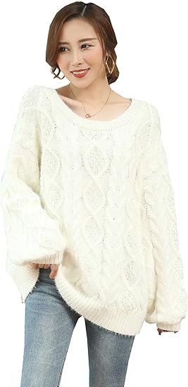 Amazon レディース トップス 秋冬 シャギーニット ケーブル編み オフ 着やせ ゆったり 暖かい カジュアル ニット レディース セーター 通販