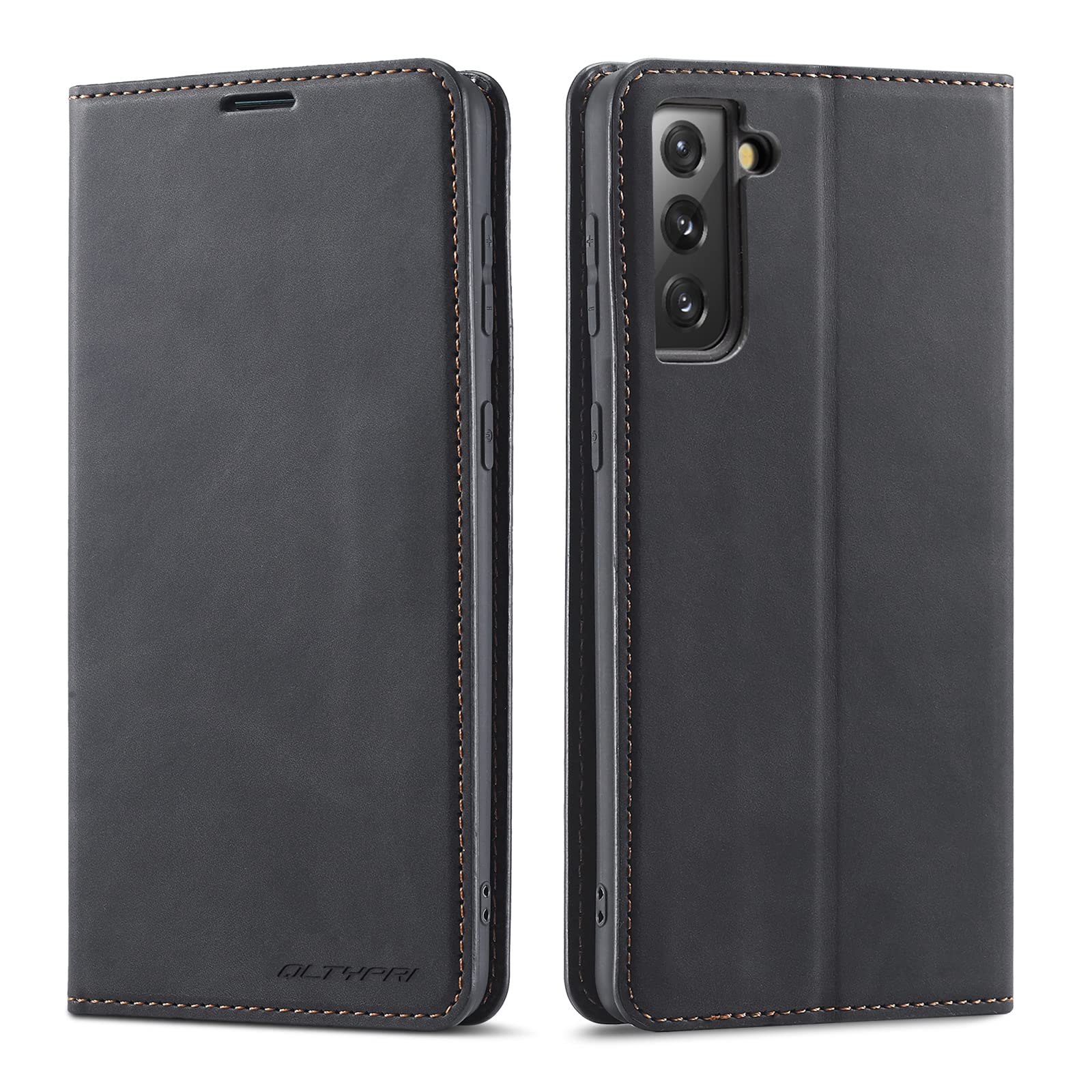 QLTYPRI Case for Samsung Galaxy S21 Plus 5G, Premium PU Leather Cover TPU Bumper with Card Holder Kickstand Hidden Magnetic Adsorption Flip Wallet Case Cover for Samsung Galaxy S21 Plus 5G - Black
