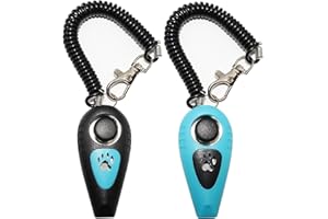 HoAoOo Pet Training Clicker with Whistle and Wrist Strap - Dog Training Clickers Whistles (Black + Blue)