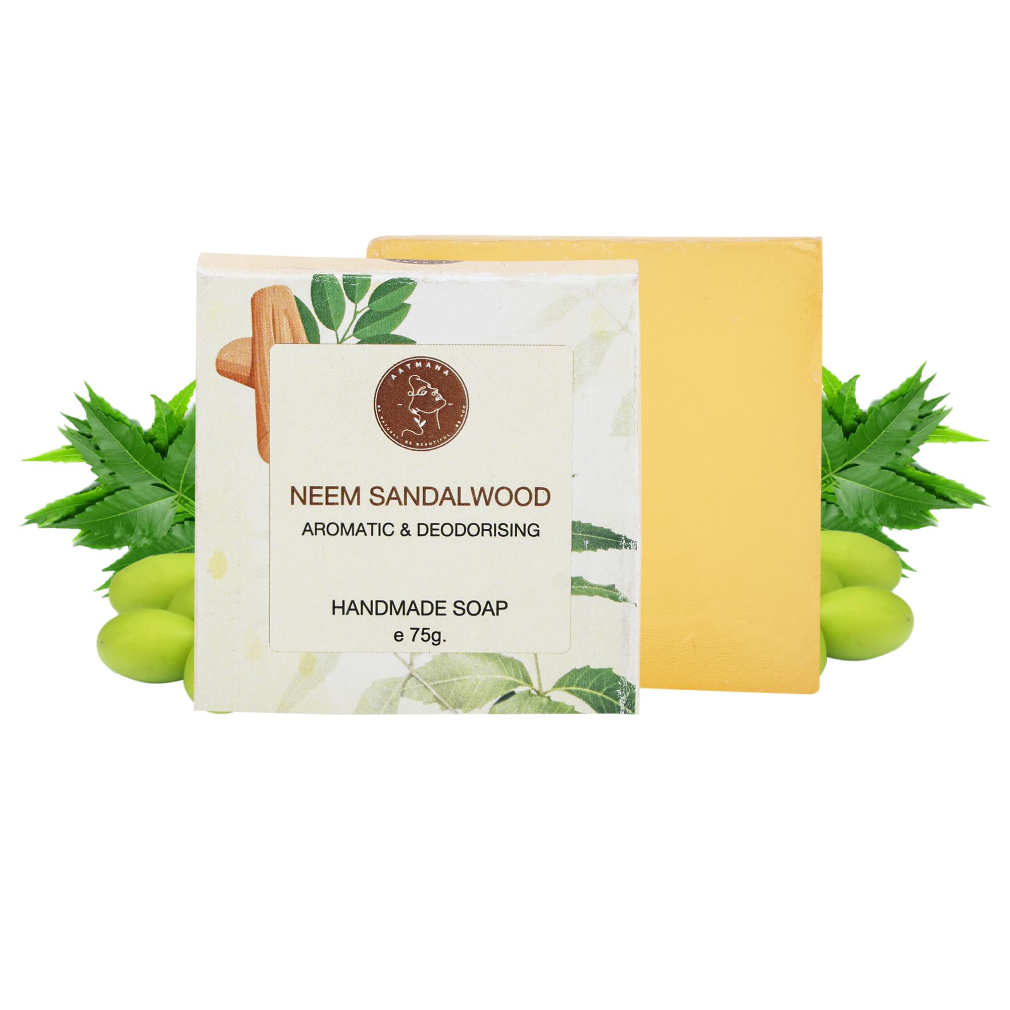 AATMANA Handmade Natural Bar Soap for Men & Women, Moisturizing Body & Face Soap, 7.9 Oz Soap Bars (3 Soap Set) (Neem Sandalwood)