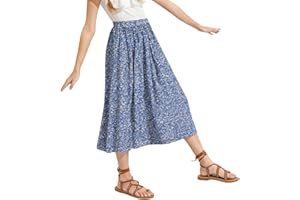 Girls Summer Midi Skirts Boho Flowy Casual Palazzo A-Line Long Skirt Kids Adjustable Tie Belt Pleated Pockets Dress
