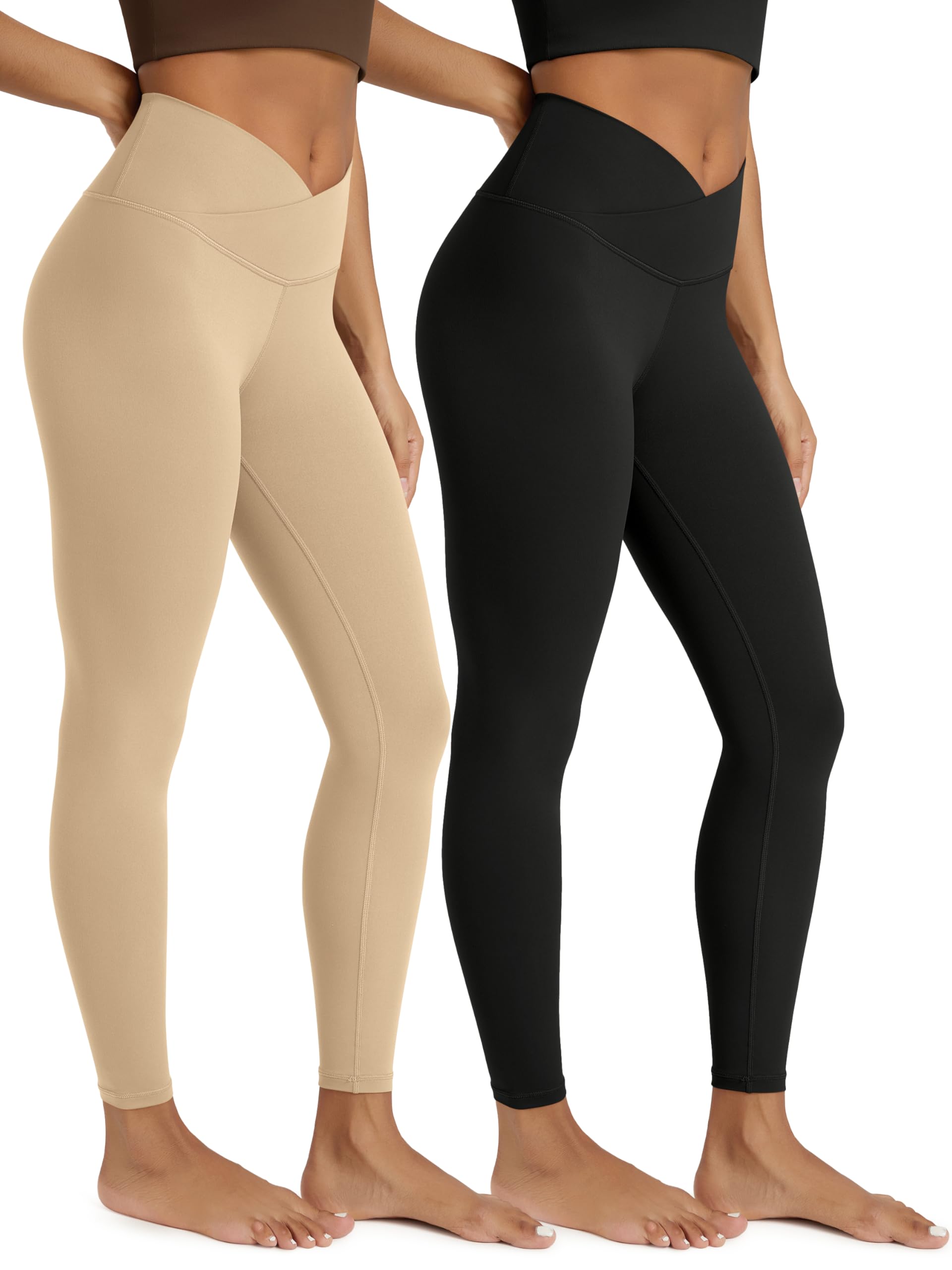 Photo 1 of **MISSING ONE**
ODODOS 2 Pack Buttery Soft Cross Waist Leggings for Women, 25" Crossover Lounge Yoga Pants, Black, Large