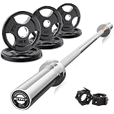 RitFit Barbell Weight Set - 4/6FT Olympic Barbell with Weight Plates (55-115LB Total) - Weightlifting Equipment for Squats, Curls, Deadlifts, Presses, Hip Thrusts