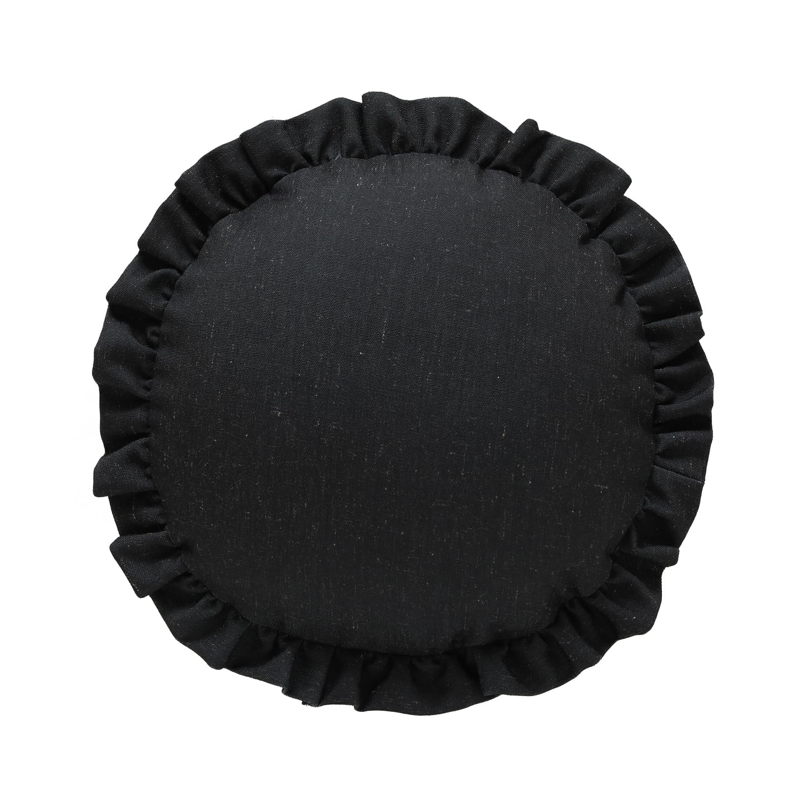 Photo 1 of ISAENNE Classic Black Round Throw Pillow Cover Diameter 16", Solid Color Farmhouse Linen Cotton Decoration Pillow Cover with Ruffles, Sturdy Throw Pillow Case for Couch Sofa Bed Living Room
