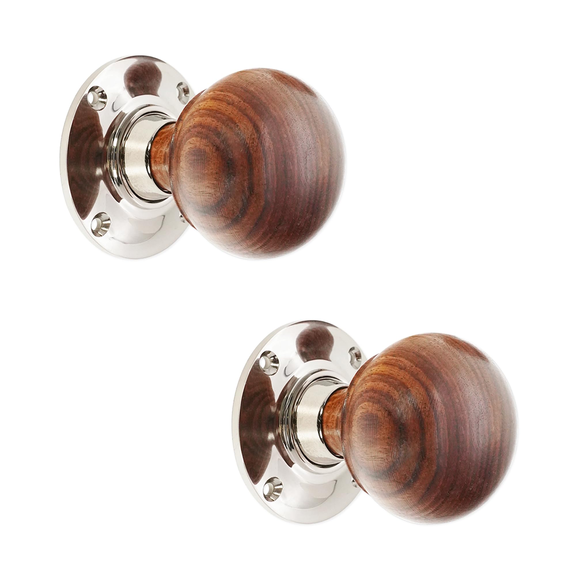Infinity Decor Pure Ebony Wood & Rosewood Door Knobs/Wooden Bun Victorian Mortice Rim Knob/Solid Brass Rose Plate Polished Nickel Finish (Rosewood Bun)