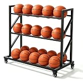 Basketball Rack for Balls, 3-Tier 20-Ball Rolling Ball Cart with Wheels | Basketball Storage for Gym Garage, Adjustable fits various shooters, ideal for gym &amp; garage ball