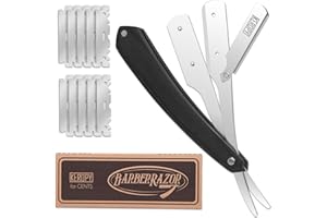 Keropy Straight Razors For Men - Black Wooden Handle - Professional Barber Grade with 10 Straight Edge Blades - Stainless Steel shavette - straight razor kit & beard trimmer & beard straight razor