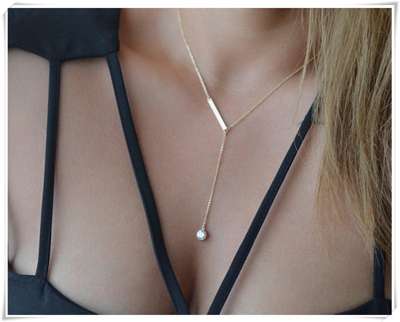 Liquidation CZ Diamond Lariat Necklace, Bar Lariat Necklace, V Necklace,Gold Y Necklace,