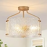 Blhxian Semi Flush Mount Ceiling Light Fixture Glass Drum Chandelier Entryway Light Fixture 16''Gold Flush Mount Ceiling Ligh