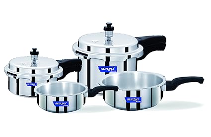 Surya Accent Aluminium 4-in-1 Pressure Cooker, 4-Pieces, Silver
