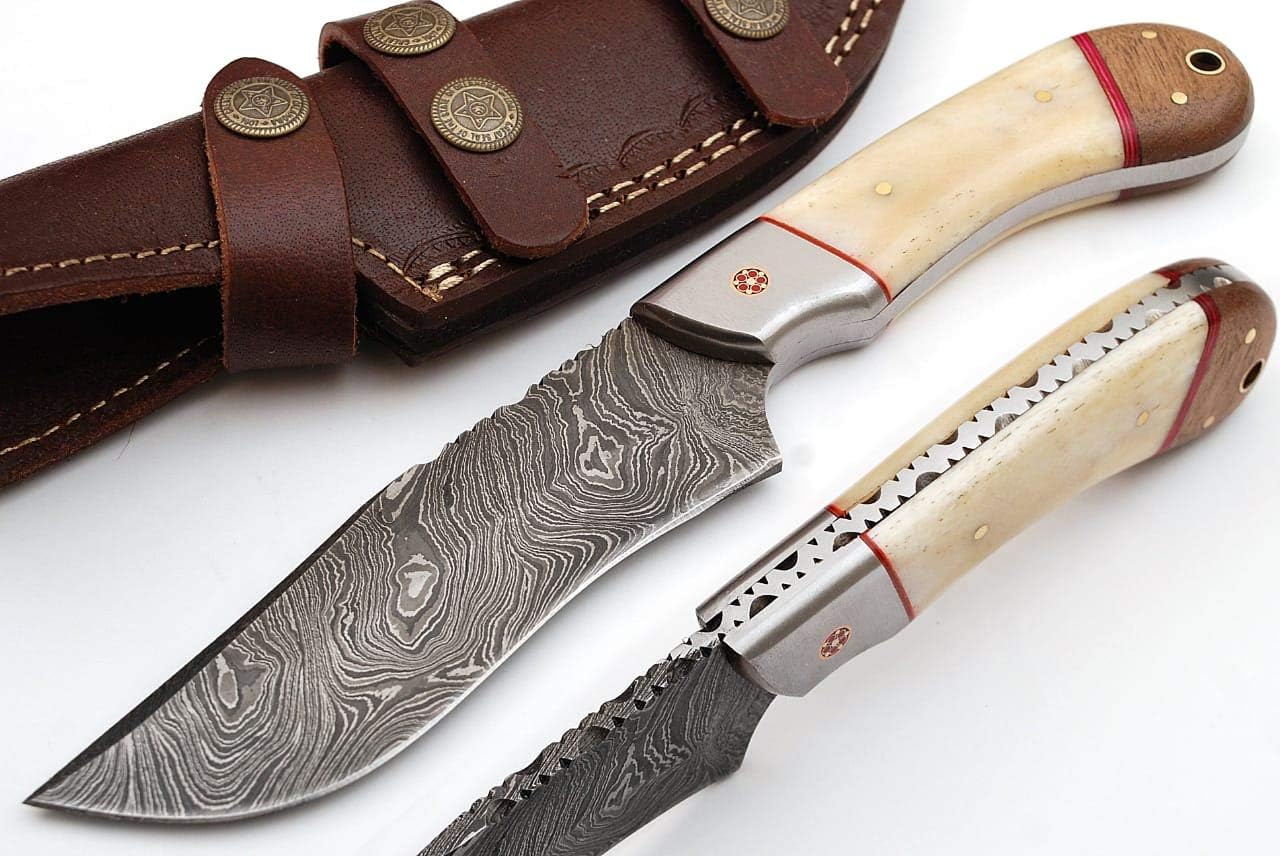 Grace Knives Handmade Damascus Steel Hunting Knife with Leather Sheath G 81-76