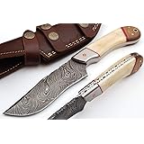 Grace Knives Handmade Damascus Steel Hunting Knife with Leather Sheath G 81-76