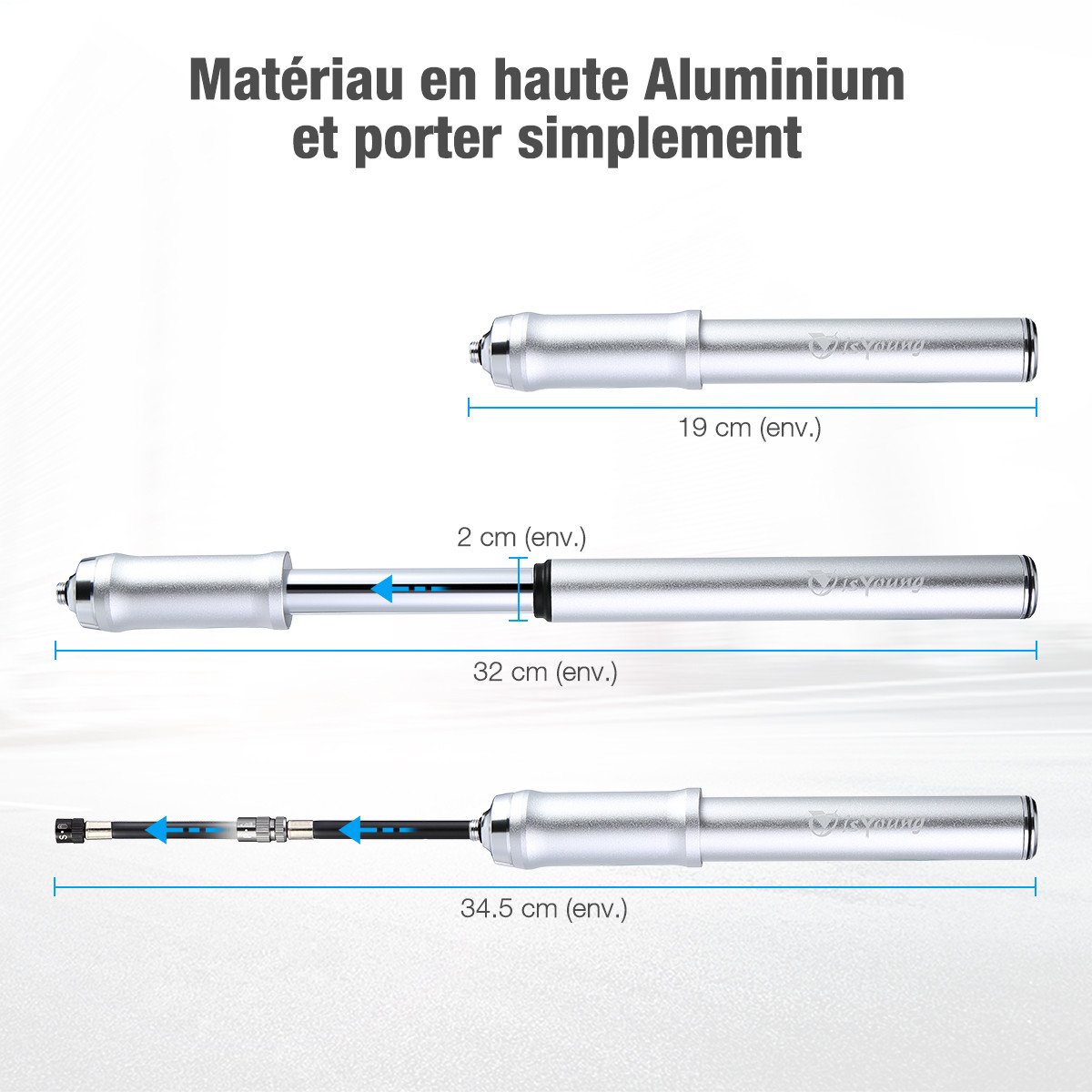 isYoung Pompe à Vélo Mini Pompe à Main Rétractile en Alliage d\'aluminium Portable pour Presta et Schrader Valve avec Support de Fixation Noir