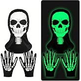 ZUPAZUS Halloween Skull Mask Scary Ghost Skeleton Mask Gloves Full Face | Golw in the Dark,Breathable Stretchy Soft Fabric,One Size Fit All,2 Set
